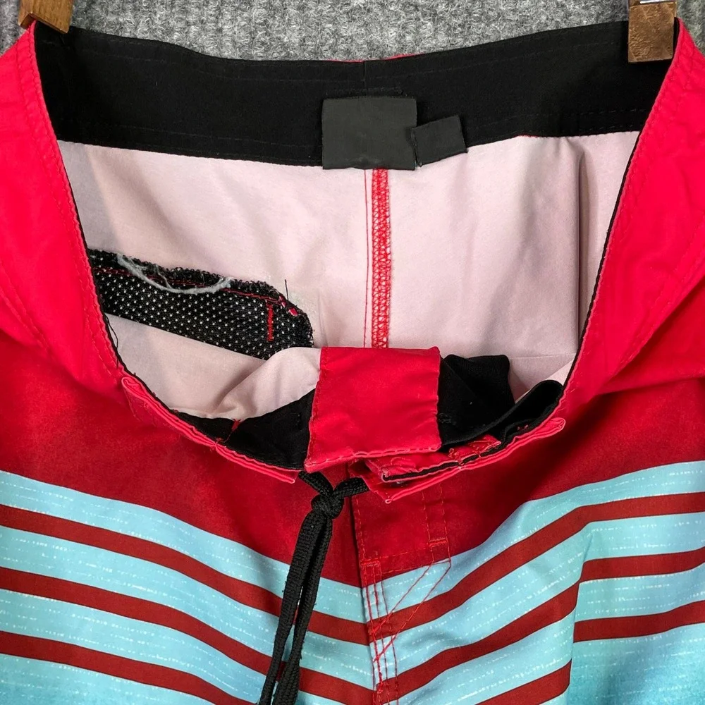 Burnside Board Shorts Mens 28 Red Blue Striped Swim Trunks Surf Beachwear